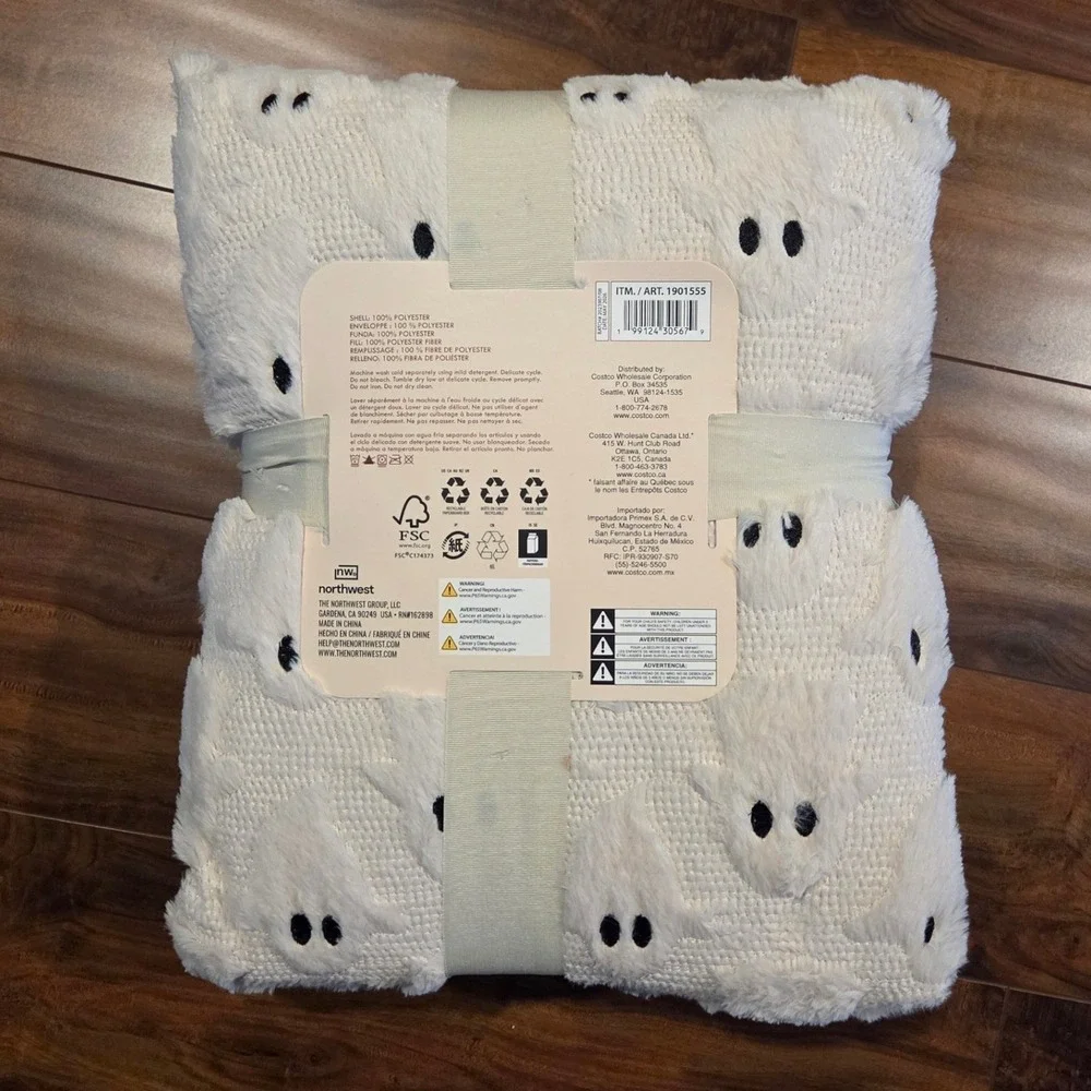 Halloween Ghost & Pumpkin Embroidered Faux Fur Throw Blanket Set 60x70 Viral NEW